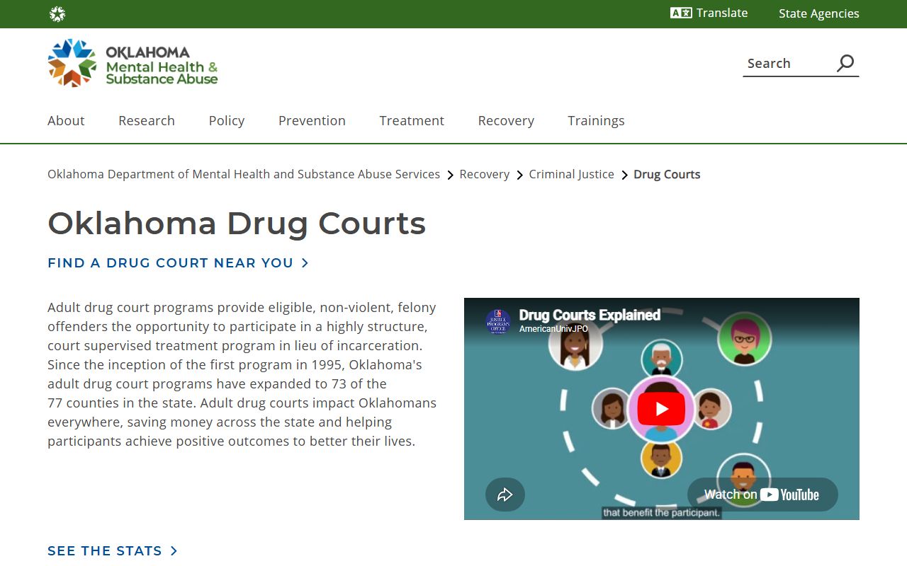 Oklahoma drug court program page used with Kay County criminal court records