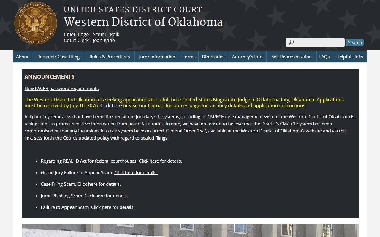 U.S. District Court for the Western District of Oklahoma serving Kay County District Court area