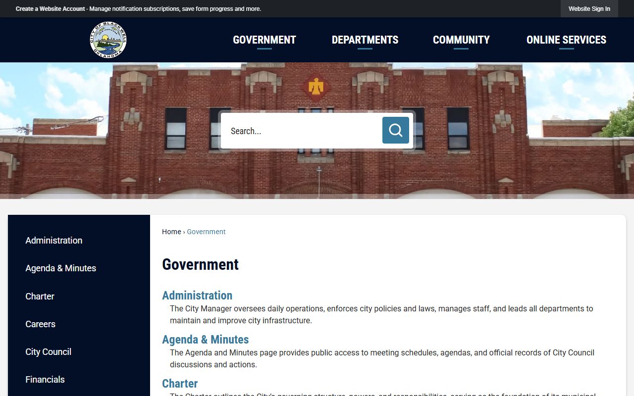 Blackwell government page describing municipal court matters near Kay County court records