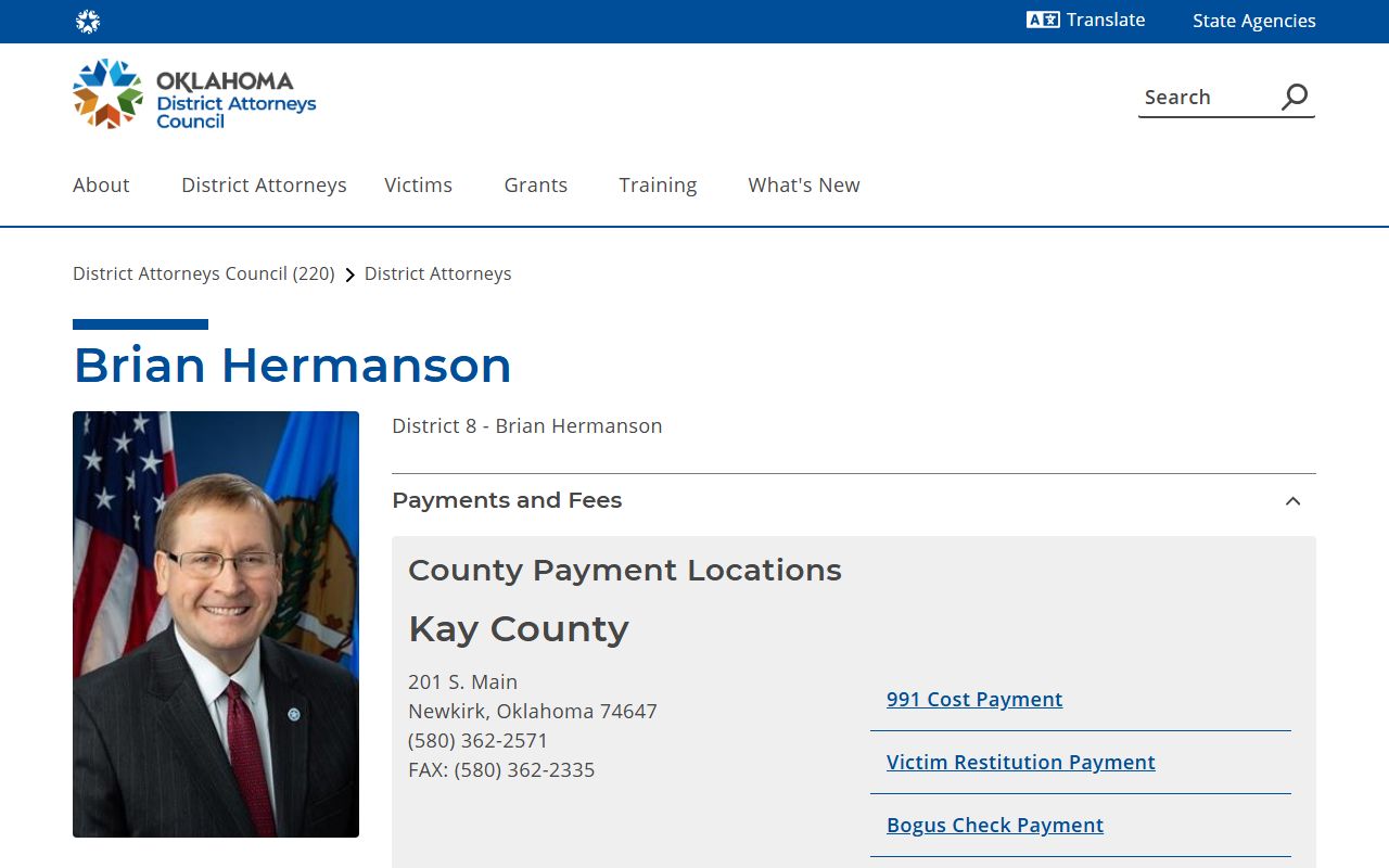 District 8 District Attorney page covering Kay County criminal court records
