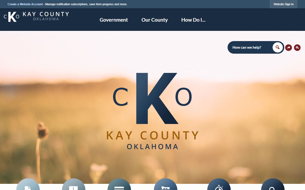Kay County official website home page linking to county court records offices