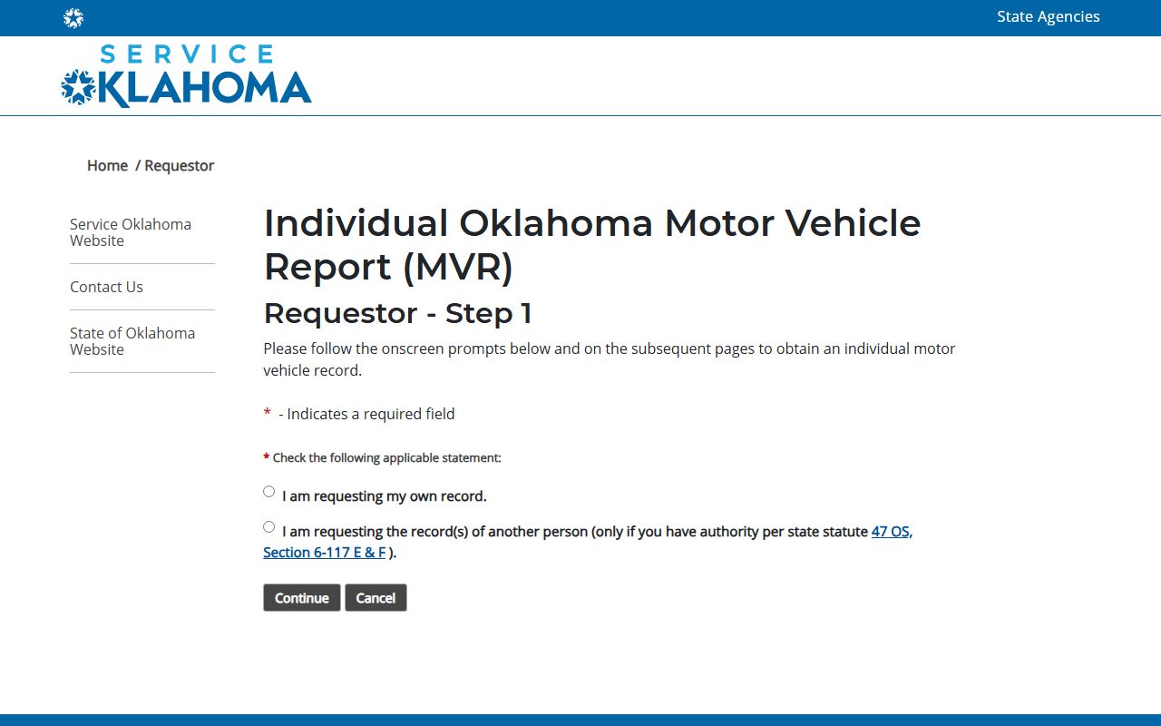 Oklahoma motor vehicle record request compared with Kay County traffic court records
