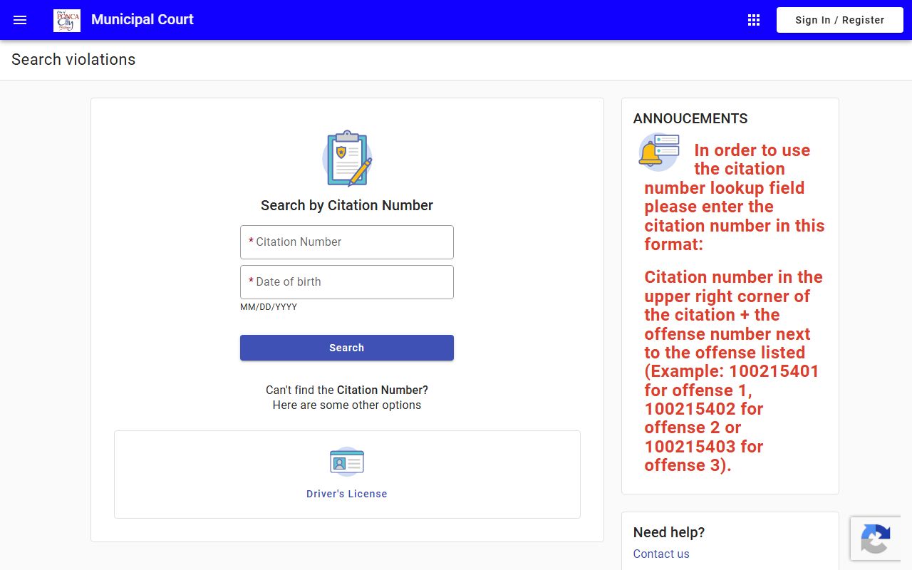 Ponca City citation search for Kay County traffic court records