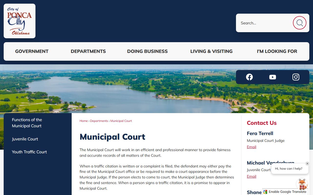 Kay County warrant information on the Ponca City Municipal Court page